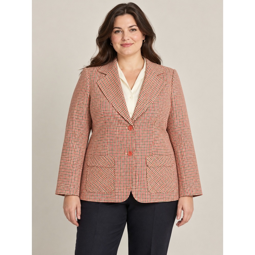 Heritage Preppy Brown Red Plaid Blazer Jacket Size 18 Equestrian Quiet Luxury